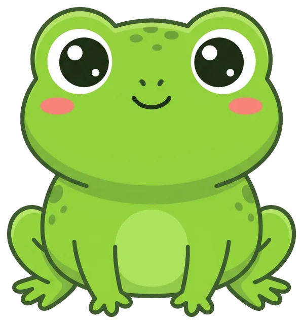 Cute cartoon frog with big eyes and rosy cheeks