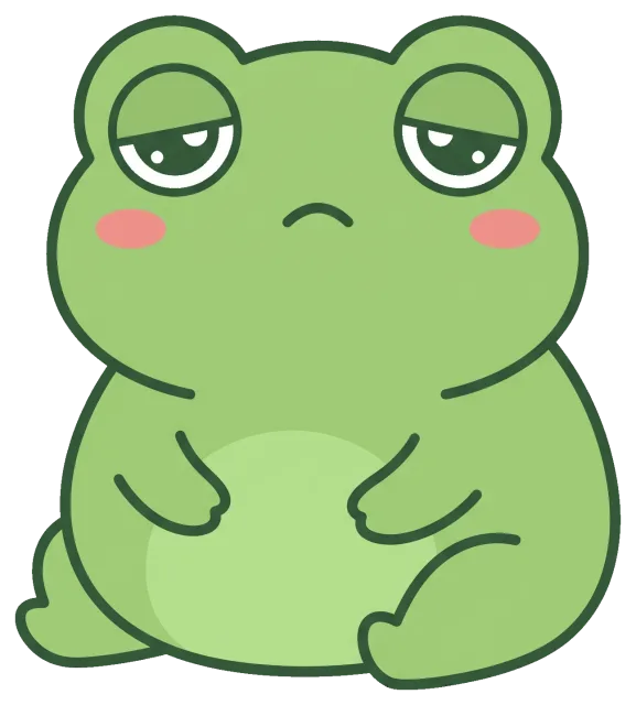 Cute chubby frog with sleepy eyes and pink cheeks