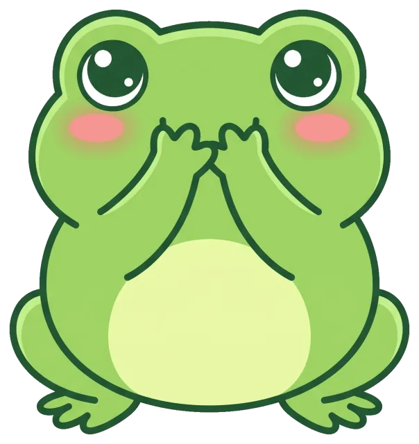 Cute green frog with big eyes covering mouth