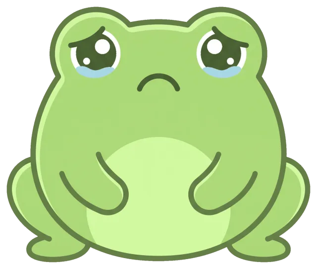 Sad cartoon frog with teary eyes