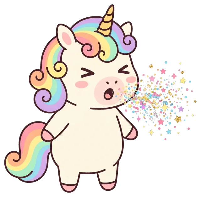 Cute unicorn blowing colorful magical sparkles