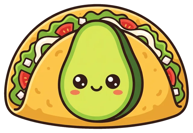 Cute avocado taco with smiling face