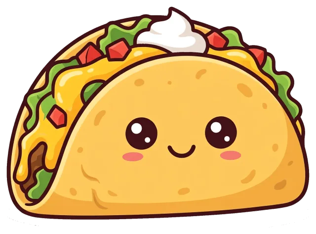 Cute cheese taco with smiling face and toppings