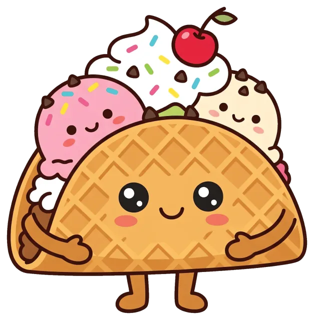 Cute dessert taco with ice cream, whipped cream, and cherry
