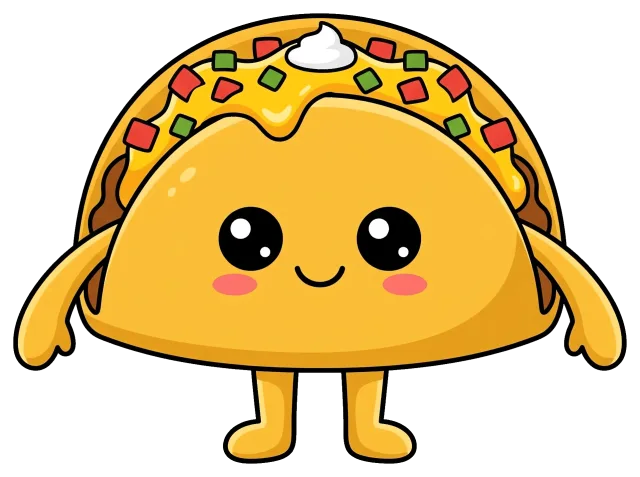 Cute Nacho Taco Character with Smiling Face