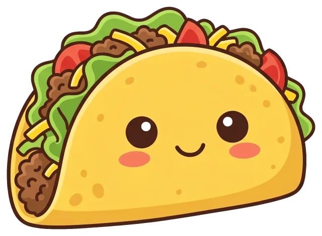 Cute taco cartoon character with smiling face