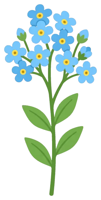 Blue forget-me-not flowers with green leaves