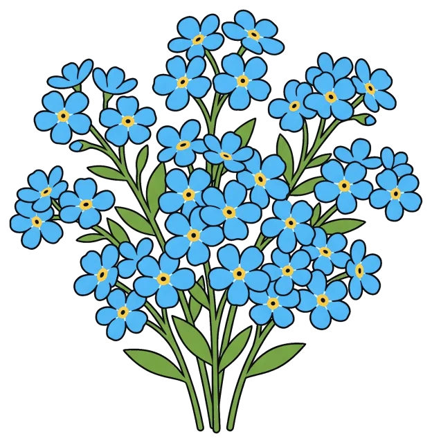 Blue forget-me-not flowers with green leaves