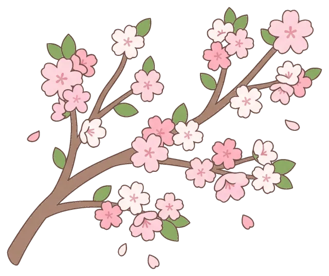 Cherry Blossom Branch with Pink and White Flowers