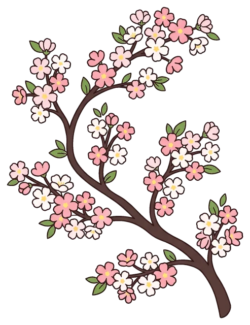 Cherry Blossom Branch with Pink and White Flowers