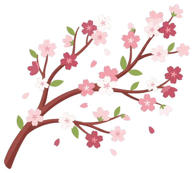 Cherry blossom branch with pink and white flowers