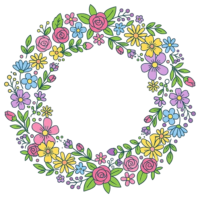 Colorful floral wreath with roses and assorted flowers