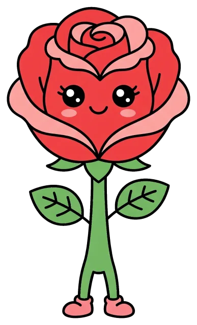 Cute cartoon rose with smiling face and legs