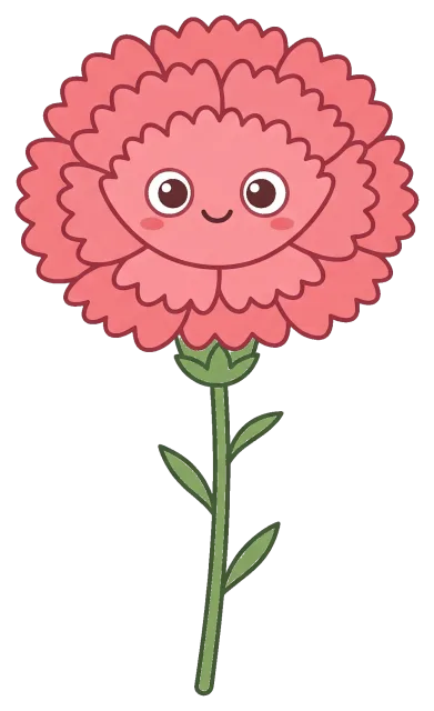 Cute pink carnation flower with smiling face