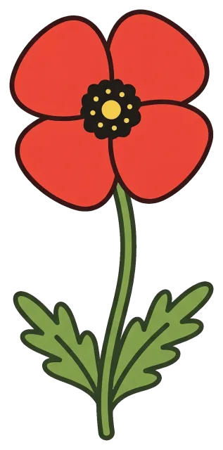 Cute Red Poppy Flower with Green Leaves