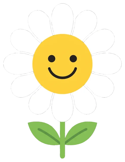 Daisy cartoon character standing with smiling face