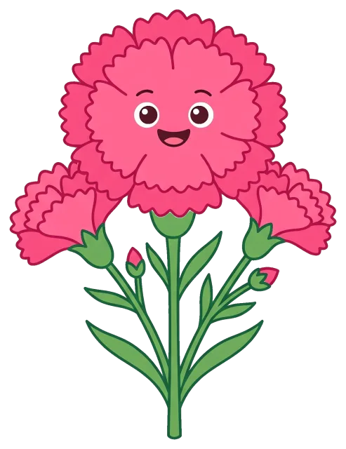 Happy pink carnation flower with smiling face