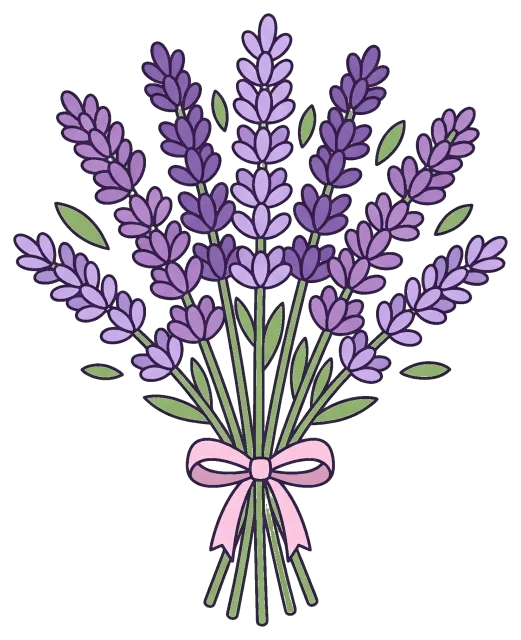 Lavender bouquet tied with pink ribbon