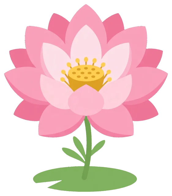 Pink lotus flower with green leaves