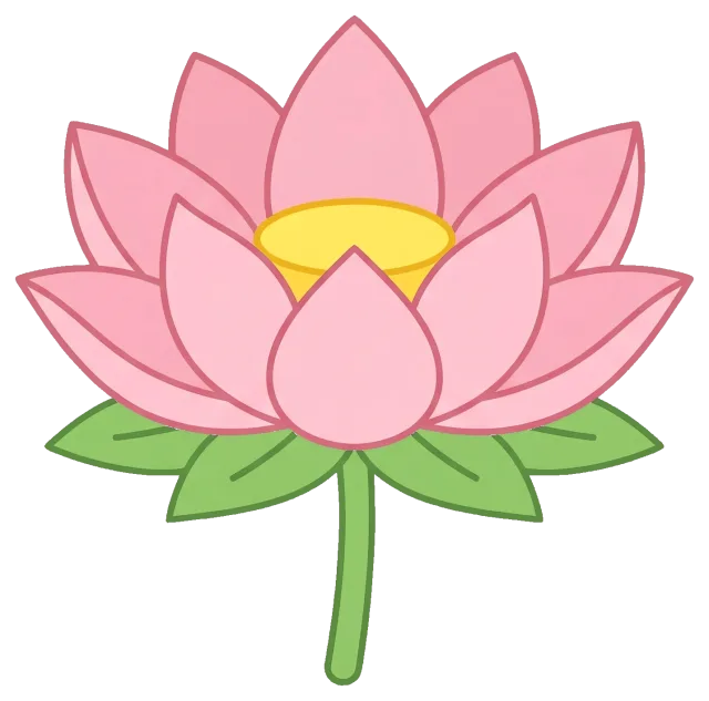 Pink lotus flower with green leaves and yellow center