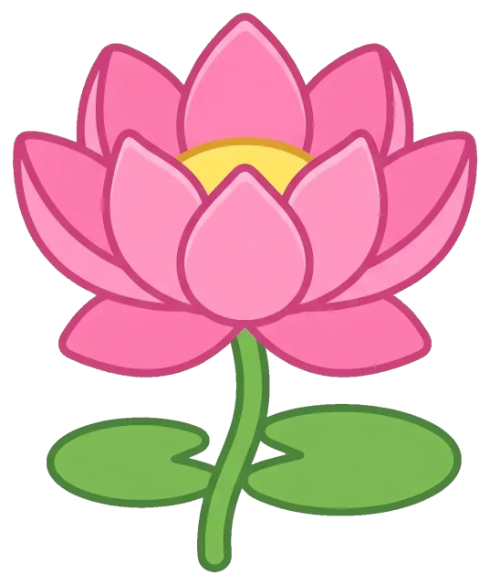 Pink lotus flower with green leaves illustration