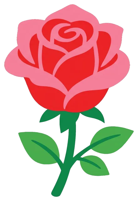 Simple red and pink rose with green stem and leaves