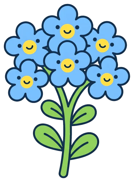 Smiling Forget-me-not Flowers with Green Leaves