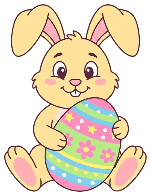 Easter bunny holding colorful decorated egg