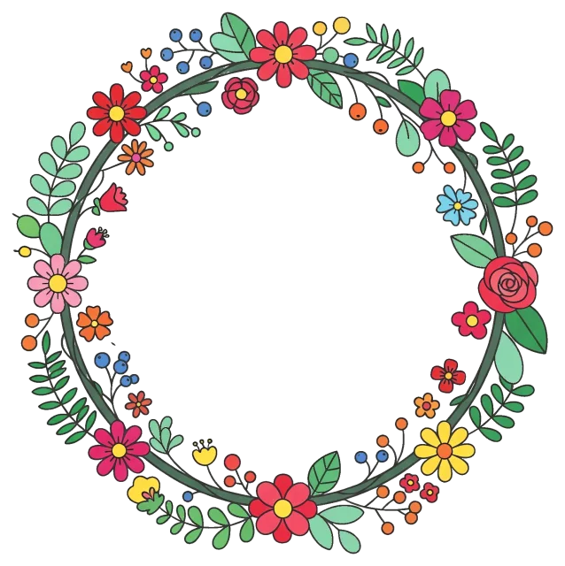 Colorful floral wreath with assorted flowers and leaves