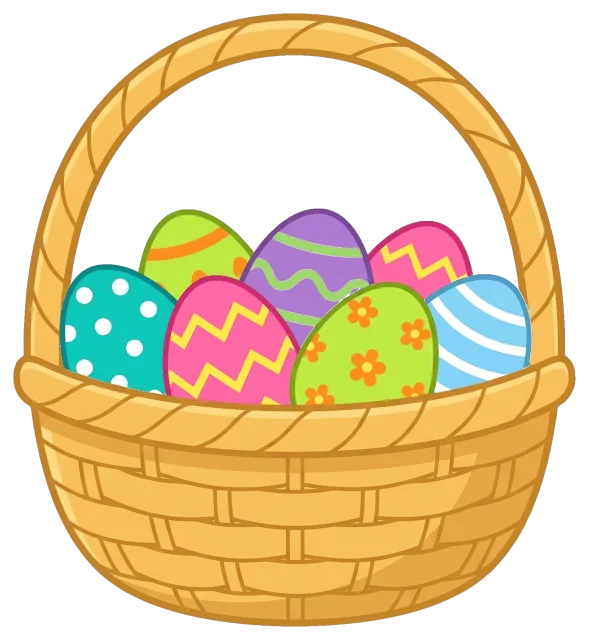 Easter egg basket with colorful decorated eggs
