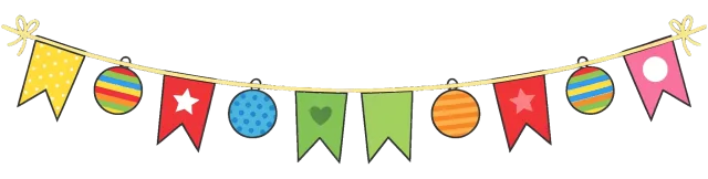 Colorful party garland with flags and round decorations