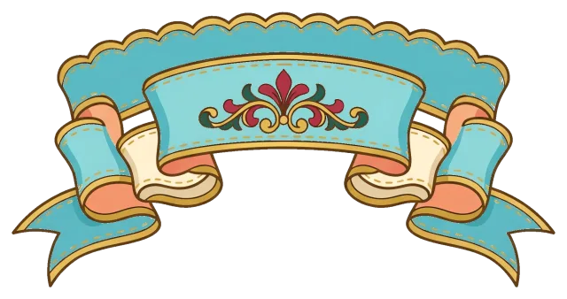 Vintage blue ribbon banner with decorative floral design
