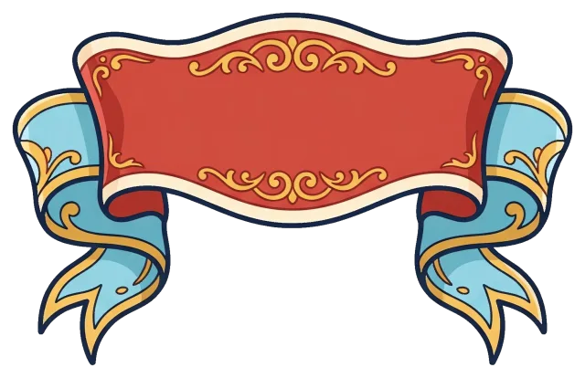 Vintage decorative ribbon banner with red and blue scrolls