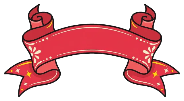 Vintage red ribbon banner with decorative accents