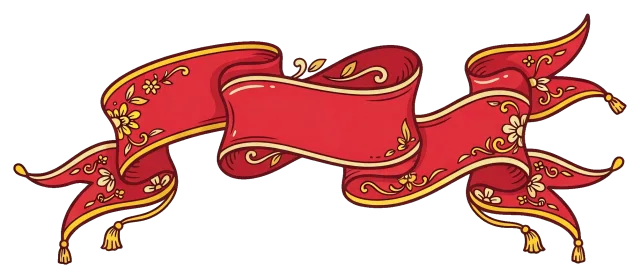 Vintage red ribbon banner with floral decorations
