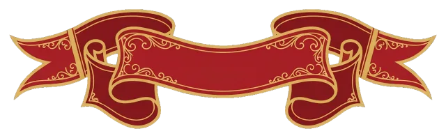 Vintage red ribbon banner with gold decorative accents