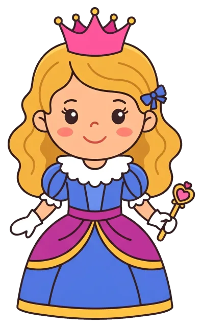Cute princess cartoon with crown and magic wand