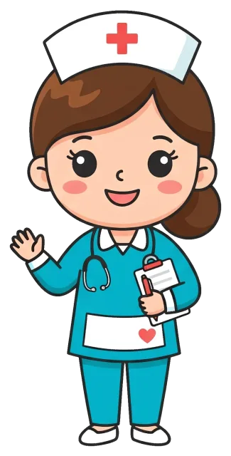 Friendly female nurse character with clipboard and stethoscope