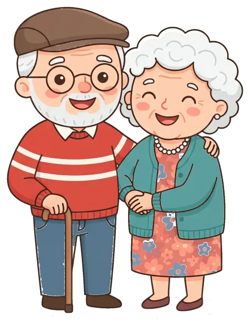 Happy elderly grandparents standing together smiling