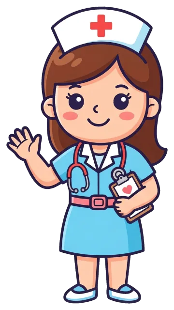 Nurse centered on grey background waving and holding clipboard