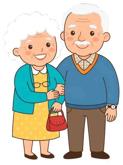 Smiling elderly grandparents standing together