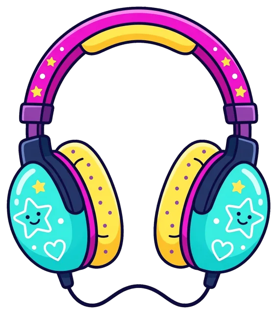 Colorful cartoon style headphones with star and heart decorations