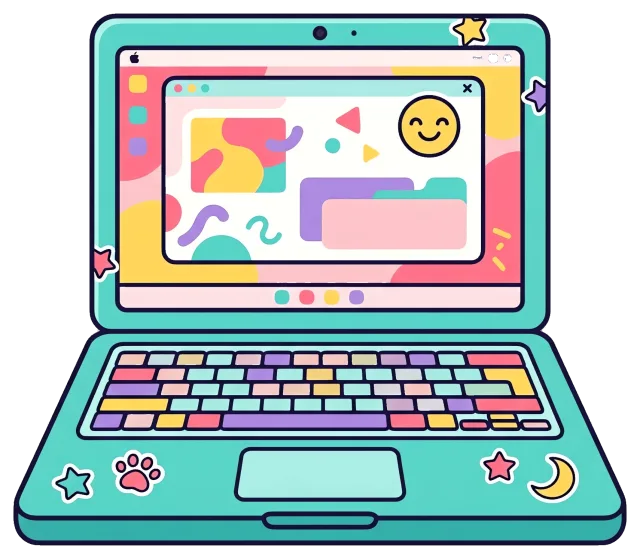 Colorful laptop illustration with decorated keyboard and screen