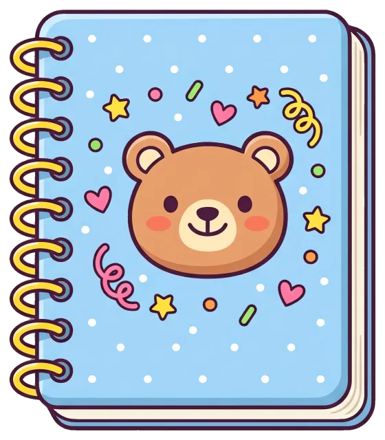 Cute notebook with bear face and colorful decorations