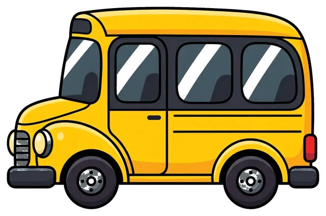 Yellow school bus side view illustration