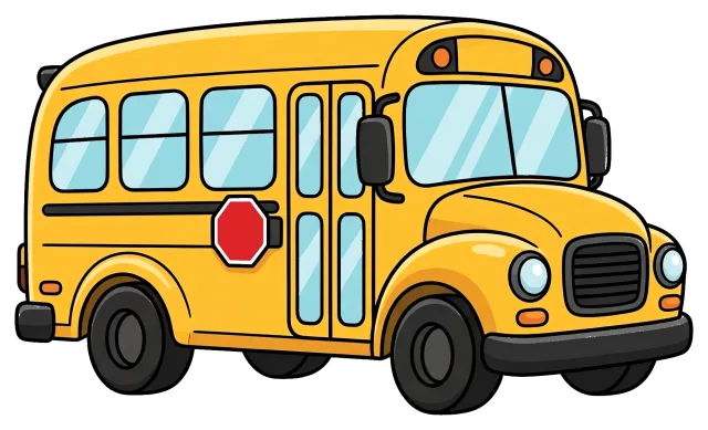 Yellow school bus with stop sign and side windows