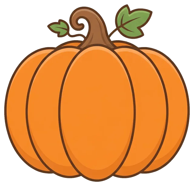 Cartoon Orange Fall Pumpkin with Green Leaves
