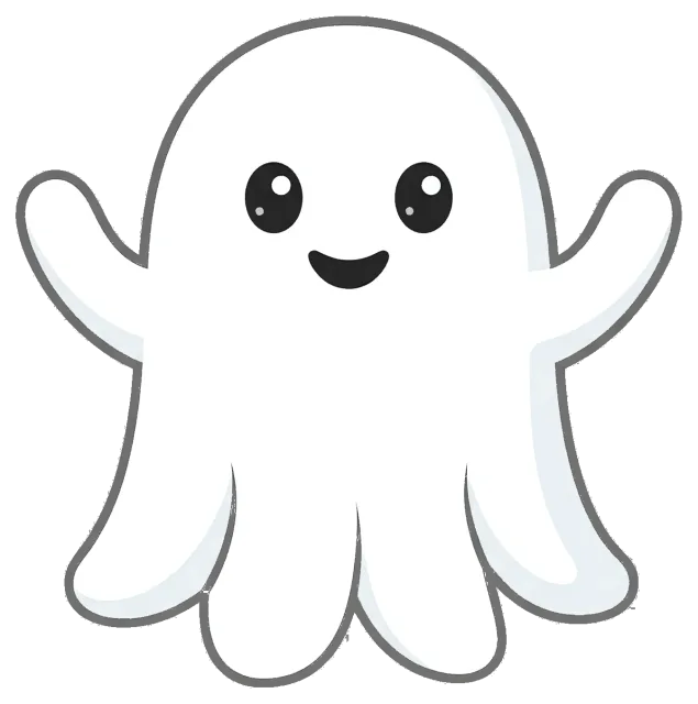 Cute happy ghost with raised arms