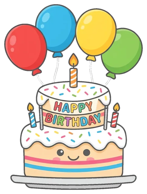 Happy Birthday Cake with Balloons and Candles