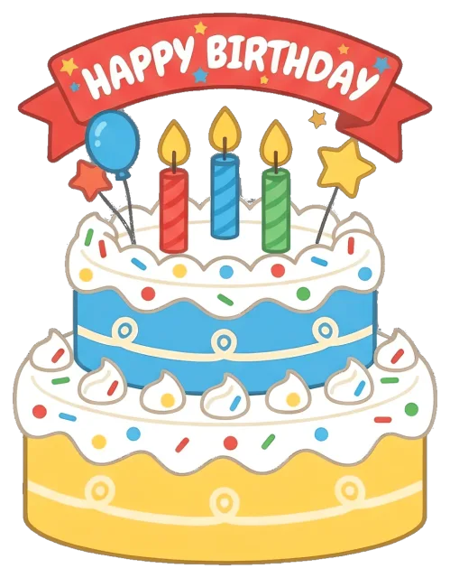 Happy Birthday Two-Tier Cake with Candles and Decorations